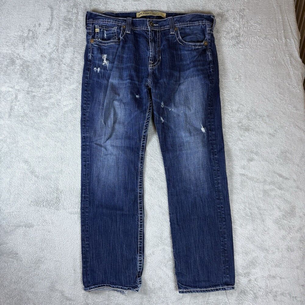 Big‎ Star Jeans Mens 38 Blue Union Straight Leg Faded Dark Wash Denim Distressed